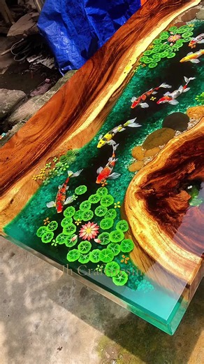 Epoxy Resin Table Design with Koi Fish Art