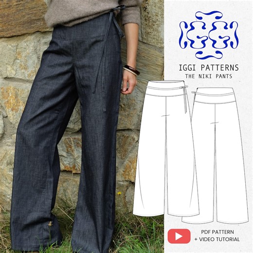 Niki Pants, PDF Sewing Pattern, Low Waist Pants With Wide Yoke Waistband| Iggi Patterns With Sewing Video Tutorial, Beginner Friendly Sewing - Etsy