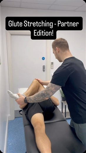 Ben | Physio on Instagram: "💥 Partner Glute Stretch 💥 If you’re struggling to stretch your glutes and you have a kind partner who is willing to help you, then this is an example of how to do it. Get your partner laying supine and flex their hip and knee to 90 degrees. Externally rotate their hip and then manoeuvre their knee cross body, this is how to stretch the glutes! Complete for 30-60 seconds. #stretching #glutes #physiotherapy"