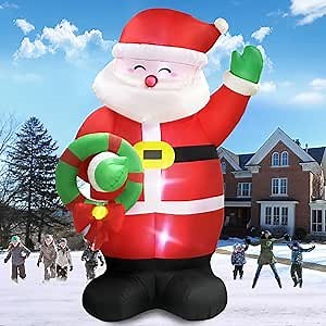 Danxilu 12 FT Giant Christmas Inflatable Santa Outdoor Yard Decorations,Huge Blow up Santa Claus with Wreath Built-in LED Lights Outside Waterproofxmas Decor for Party Garden Hall Plaza Office (C12)