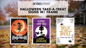 Happy Halloween Candy Sign Please Take One Halloween Sign Trick Or Treat Sign No Tricks Just Treats Ghosts Halloween Porch Help Yourself Signs Indoor Outdoor 12 X 18 Inch Frame Included