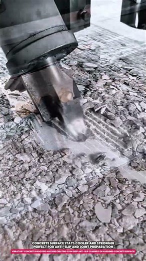 vibratory concrete grooving machine creating 12 mm anti-slip channels on hardened concrete surfaces