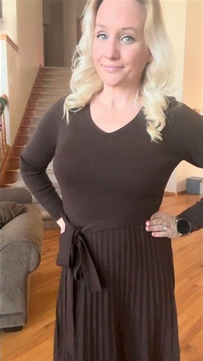 Flattering Wool Blend Pleated Dress with Tie Waist