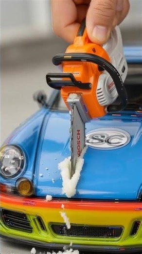 Can a Mini BOSCH Chainsaw Cut a Porsche 911 RWB Model?