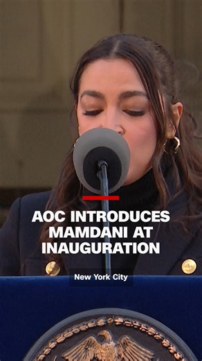Democratic Rep. Alexandria Ocasio-Cortez of New York introduced Zohran Mamdani before he takes his public oath of office as the mayor of New York City. | CNN