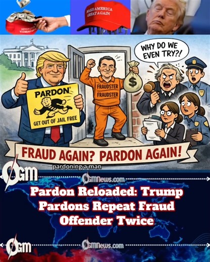 Fraud, Pardon, Repeat: Trump Turns Clemency Into a Subscription Service President Trump has pardoned a convicted fraudster for the second time — proving that for some people, clemency isn’t mercy, it’s a renewal plan. Same crime category, new conviction, same presidential pen. While millions face stiff sentences with no shortcuts, this case reminds America that justice can sometimes come with unlimited replays — terms and conditions apply. #CodeBlueInAmerica #OGMNews #PardonCulture #WhiteCollarW