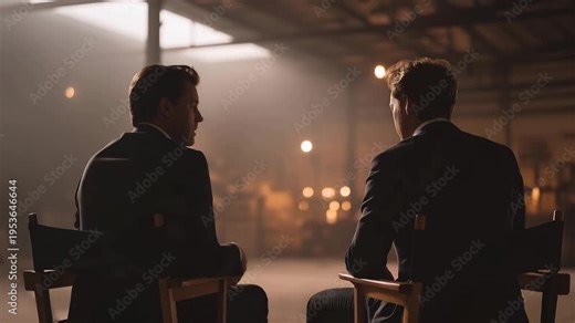 Accelerator demo day backstage area, founders practicing pitches to empty chairs, overcast dramatic sky through skylight creating moody lighting, ideal for presentation prep, pitch practice, and
