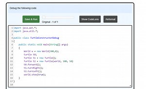 Debug the following code.Save \& RunShow CodeLensReformatO... | Filo