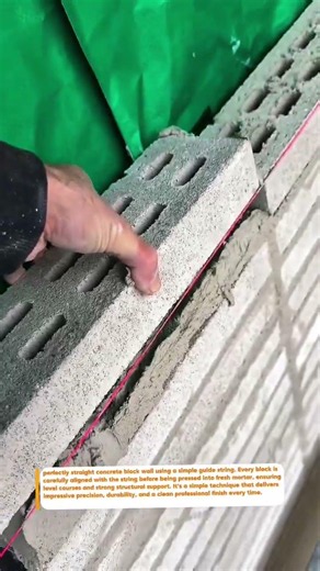 Perfect Block Wall Alignment! #Masonry #Construction #SatisfyingBuilds
