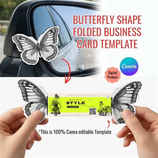 Butterfly Business Card Template | Folded Design, Canva Editable (digital Download) - Etsy