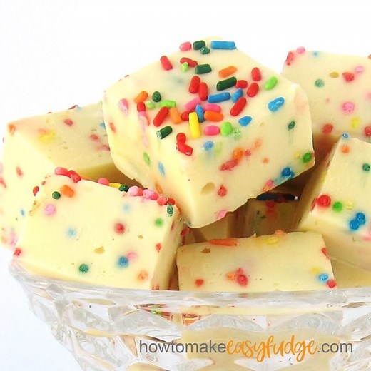 168K views · 12 shares | 4-ingredient cake batter flavored Funfetti Fudge is loaded with rainbow sprinkles and is perfect for a birthday party or any celebration .Recipe - https://howtomakeeasyfudge.com/cake-batter-funfetti-fudge/ | Hungry Happenings | Facebook