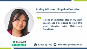 We're excited to share that Ashling Williams has been promoted to Litigation Executive. She's been a valuable part of the Litigation team, and we can't wait to see her continue to thrive in her new role. Congratulations, Ashling🤝 Our Support ⤵️ https://robsols.co.uk/ #PromotionNews #Law | Robertsons Solicitors