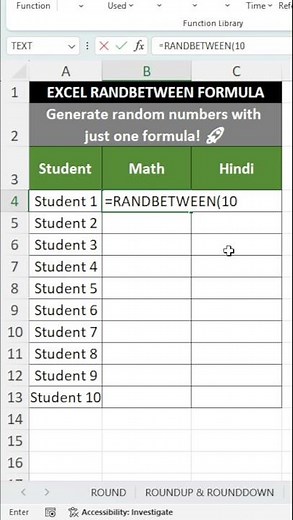 RANDBETWEEN Formula in Excel | Generate Random Numbers Instantly 🎲 | Excel Shorts #excel