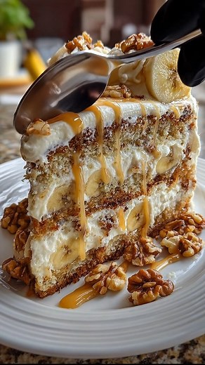 Heavenly Banana Walnut Cream Cake Ingredients: For the cake layers: 2 cups all‑purpose flour 1 tsp baking soda ...... Full Recipe in Coʍmеոτ 💬 | Recipes Journey