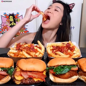 Shake Shack feast! Eating LA exclusive Roadside Double Swiss Cheeseburger, SmokeShack, Shroom Burger and Bacon Cheese Fries! What's your favorite? #mukbang #ShakeShack | Peggie Neo