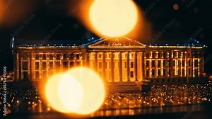 Illuminated building architecture night view structure design facade urban heritage