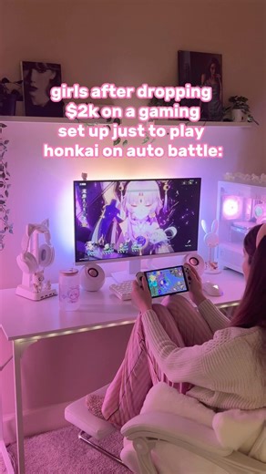 gamer girls and their gaming set up be like 😂🎀 #honkaistarrail #gamergirl #cozygaming #shorts