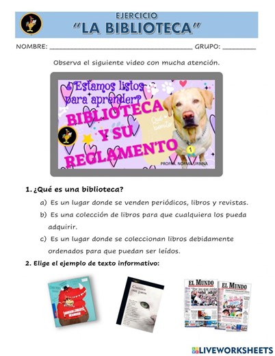 La biblioteca y su reglamento worksheet