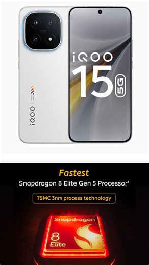 Mansoori Yt on Instagram: "#iQOO 15 16GB+512GB Legend Snapdragon 8Elite Gen 5 Processor Supercomputing Chip Q3 with Ray Tracing PERFORMANCE: Fastest Snapdragon 8 Elite Gen 5 Processor with TSMC's 3 nm process technology, 4 Mn+ Antutu Score and a non-Arm public architecture CPU for the first time with 20% single core improvement and 23% GPU improvement from previous generation. In addition to that, it has LPDDR5X Ultra with UFS 4.1 technology, 7000 mAh 4th Gen Silicon Anode Battery with 100W Flas