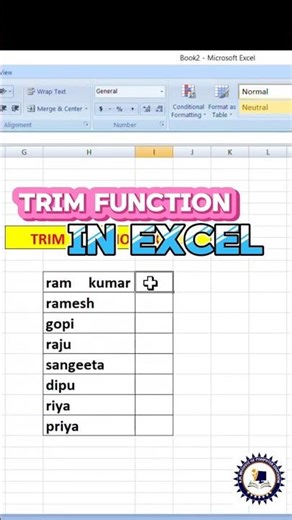 Trim function in excel #shorts #shortsfeed