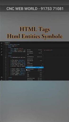 HTML TAG - Html_entities_symbole #frontendcourse #training #computer