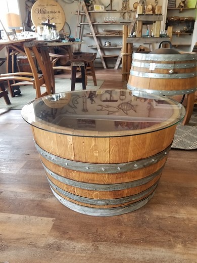 Reclaimed Wine/whiskey Barrel Coffee Table With Glass Top: Rustic Home Bar Decor - Etsy