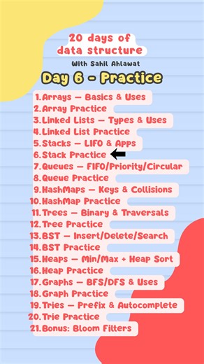Web | Rust | JS | DevOps on Instagram: "📚 Practising Stacks in Data Structures (DSA) — Why It Really Matters Stacks are one of the most fundamental data structures, and mastering them is non-negotiable if you’re serious about coding jobs or cracking interviews. A stack works on LIFO (Last In, First Out) — just like undo/redo operations, browser history, or function calls in memory. ⚠️ Why building a stack using arrays can be bad • Arrays have a fixed size → risk of overflow • Dynamic resizing c