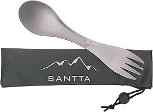 SANTTA 2-in-1 Lightweight Titanium Travel Spork with Carry Bag, Spoon Fork Combo Utensil for Hiking, Backpacking, Camping and Traveling