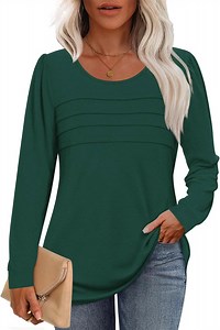 Womens Fall Long Sleeve Tunic Tops Basic Pullover Dressy Casual Shirts Fashion Pleated Business Blouses