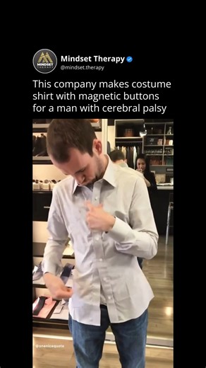 A company, BALANI Custom Clothiers has introduced shirts with magnetic buttons specifically designed for individuals with cerebral palsy. These innovative shirts are available through a brand named Magna Ready. The clothing line is described as “exclusively inclusive for people with limited dexterity or mobility.” This adaptive clothing aims to make dressing easier and more accessible for those facing challenges with traditional buttons due to their condition. Video: @balanicustom Follow for mor