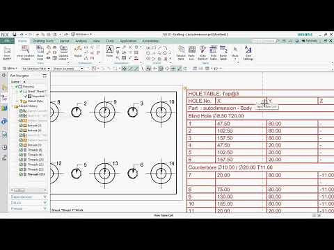 Siemens NX - Hole table in drafting