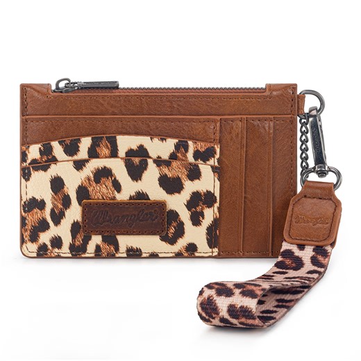 Wrangler Small Credit Card Holder for Women Slim Card Holder Wallet Womens Ladies Female Wristlet Keychain Wallet, Leopard-Brown
