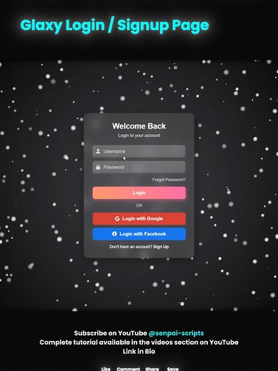Galaxy Login Signup With Glass Morphism | HTML CSS JAVASCRIPT #senpai_scripts #javascript #developer #information #fullstack #coder #senpai #viral #fyp #coding