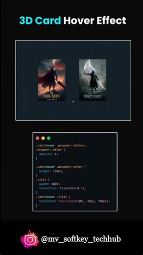 3D card hover using html and css 💥🔥🤯 .......#mvsoftkeytechhub #viral #html