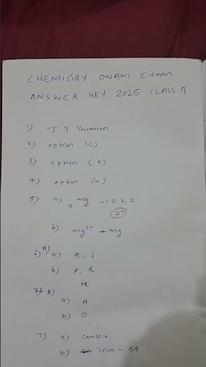 CLASS 9 CHEMISTRY ANSWER KEY 2025 ONAM EXAM #class9#onamexam2025#chemistry #answerkey