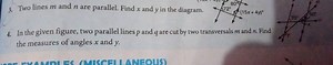 Two lines m and n are parallel. Find x and y in the diagram.In... | Filo
