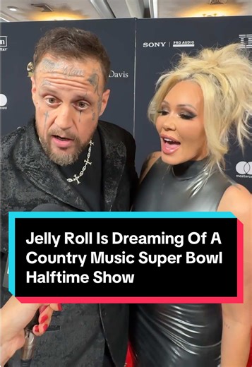 #JellyRoll is ready to be on the #SuperBowl halftime planning committee! He shares all the country music stars he’d love to see do the show in the next few years. #clivedavispregrammyparty #countrymusic