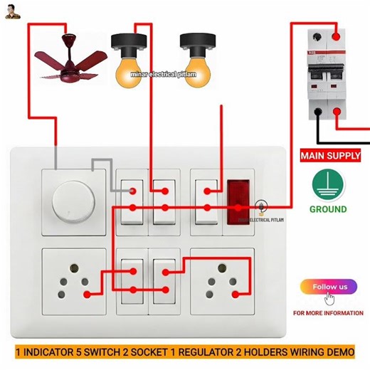 1 Indicator 5 Switch 2 Socket 1 Fan Regulator 2 Holders Connection|| #fanregulatorconnection #viral