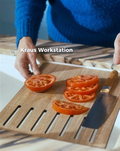 Sensor Faucet Workstation Sink = Total kitchen upgrade. ✨ In this kitchen, @HelloPiacere pairs the Oletto™ Touchless Sensor Faucet designed for hands-free functionality with the Bellucci™ Workstation Sink – featuring a built-in ledge and sliding accessories that turn it into a convenient prep zone so you can work right over the sink. | Kraus USA