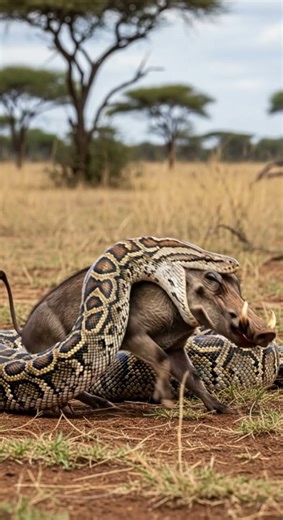 Will the python manage to swallow the warthog in one bite #wildlife #python #nature