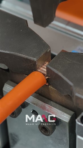 The video demonstrates the MAAG ultrasonic wire harness terminal welding machine