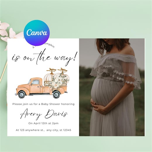 Fall Baby Shower Invitation With Photo, Pumpkin Baby Shower Invite, Little Pumpkin is on the Way, Autumn Baby Shower Editable Template - Etsy