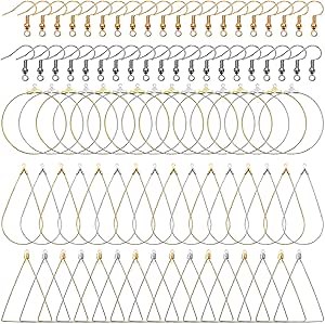 96Pcs Earrings Beading Hoop Set for Jewelry Making,Earring Finding Triangle Teardrop Round Beading Hoop Earrings Bulk with 200Pcs Earring Hooks Hoops Wires for DIY Craft Jewelry Making