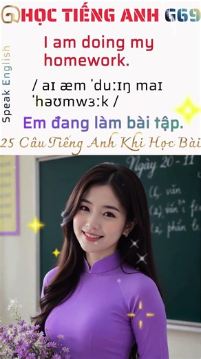 Giao tiếp tiếng Anh: I am doing my homework.