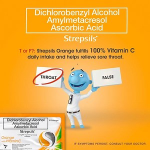 Answer: Aside from helping fight sore throat, Strepsils Orange has 100mg of ascorbic acid that fulfills 100% Vitamin C daily requirement. Take Dichlorobenzyl Alcohol Amylmetacresol Ascorbic Acid (Strepsils) Orange with Vitamin C. For more information, visit https://www.strepsils.com.ph/products/sore-itchy-throat/orange-with-vitamin-c-8s/ You may purchase online at: https://www.watsons.com.ph/dichlorobenzyl-alcohol-1.2-mg-amymetacresol-600mcg-8-lozenge/p/BP_10045575 ASC REF CODE R030P043020SS | S