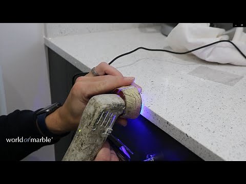 Quartz Worktop Repair - Chipped Silestone Blanco Stellar - World of Marble Warranty Nottingham