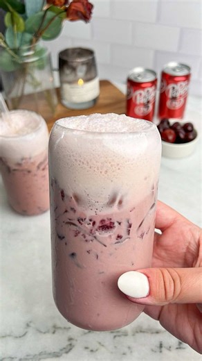 Cherry Pie Dirty Soda RECIPE: https://badbatchbaking.com/cherry-pie-dirty-soda/ #dirtysoda #drinkrecipes #nonalcoholic #DrPepper #easyrecipe | Bad Batch Baking by Mallory Austin