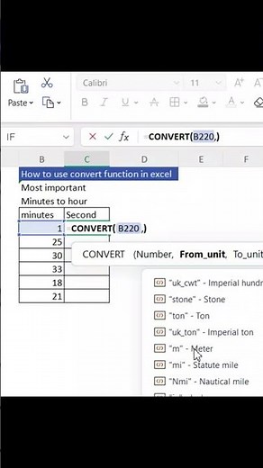 How to use convert function in excel