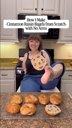 How I Make Cinnamon Raisin Bagels from Scratch with No Arms🍇🥯👣 #baking #kitchenaid #homemade