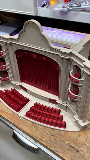 Painted the toy theatre I’m currently #3dprinting , glued parts together and assembled the majority, after 90 hours I can finally see stagelights. #innerchild #genx #miniature #mini #dollhouse